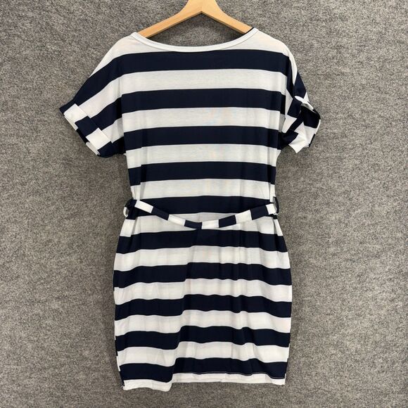 Unbranded Dress Women L Large White Striped Sheath Short Belted Short Sleeve - Picture 2 of 6